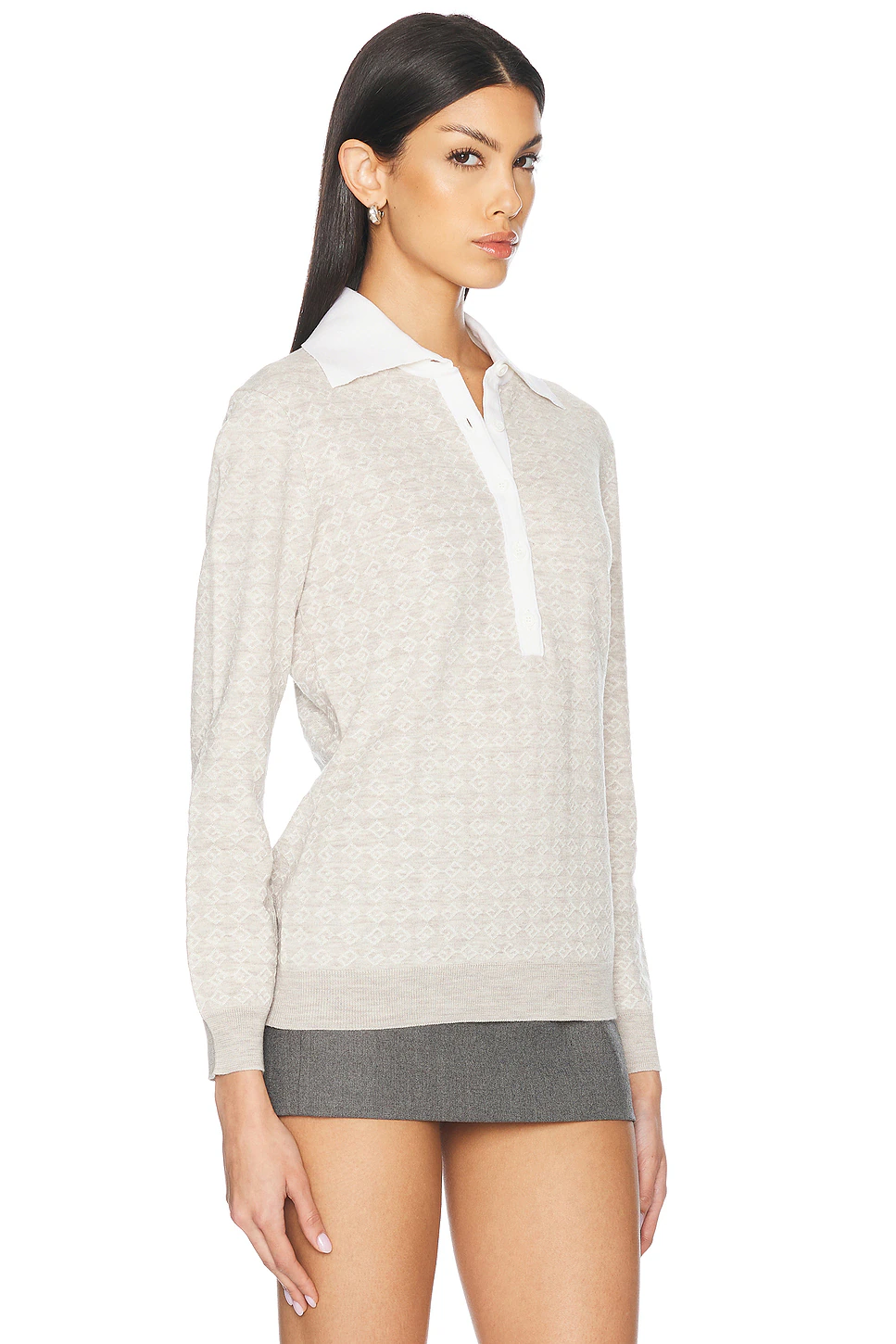Long Sleeve Polo Top Beige
