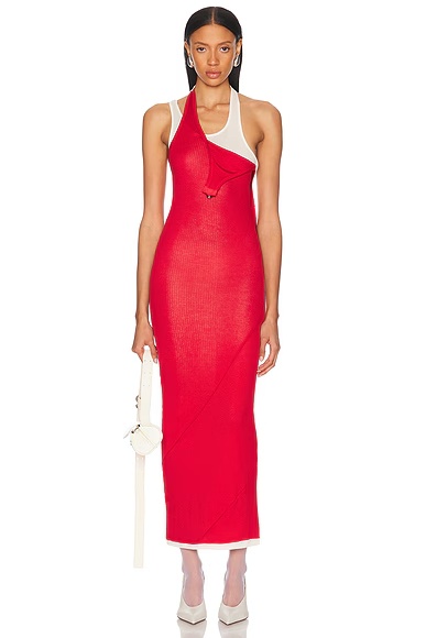 Sleeveless Dress Red & Ecru