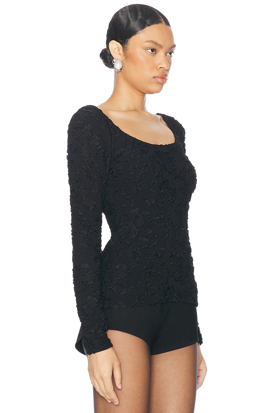 Boat Neck Long Sleeve Top Black