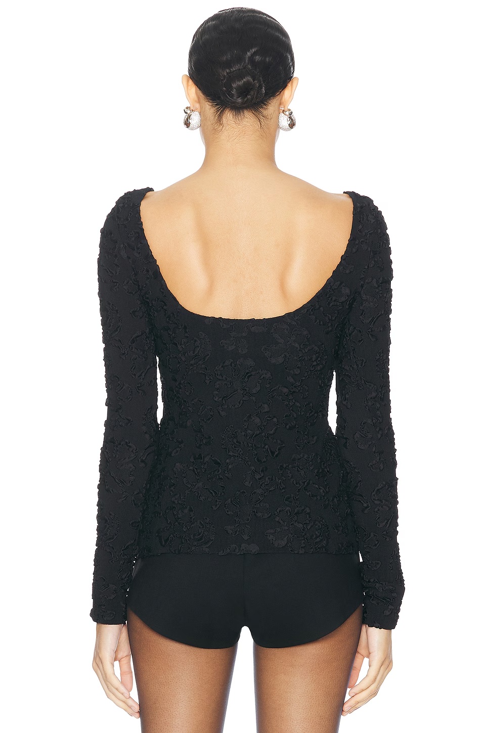 Boat Neck Long Sleeve Top Black