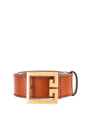 Flat Grained Logo Leather Belt Chestnut