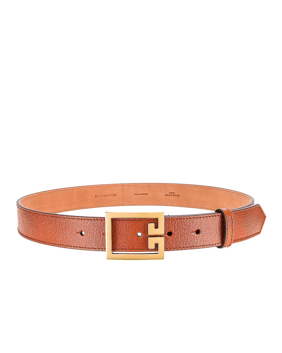 Flat Grained Logo Leather Belt Chestnut