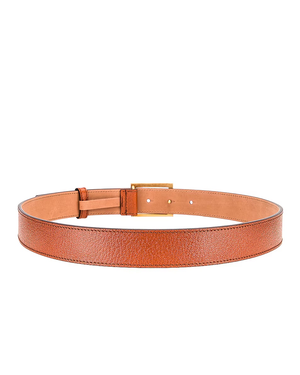 Flat Grained Logo Leather Belt Chestnut