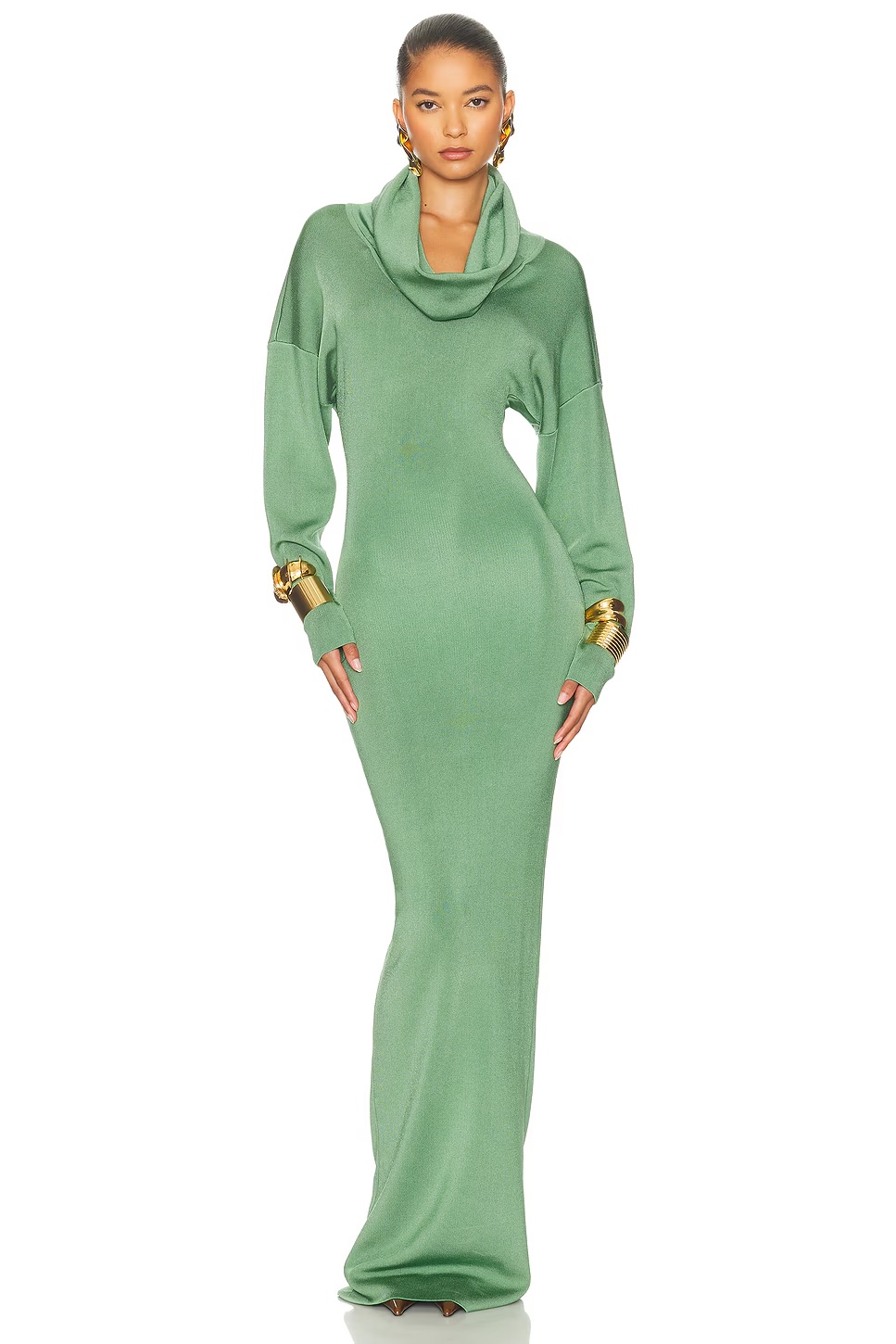 Emmalynn Cowl Shine Gown Green