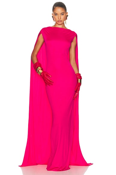 The Alva Caped Jersey Dress Shocking Pink