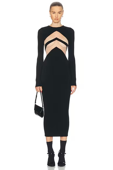 Transparent Chevron Long Dress Black