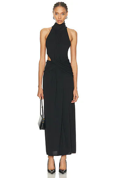 Retro Drape Maxi Dress Black