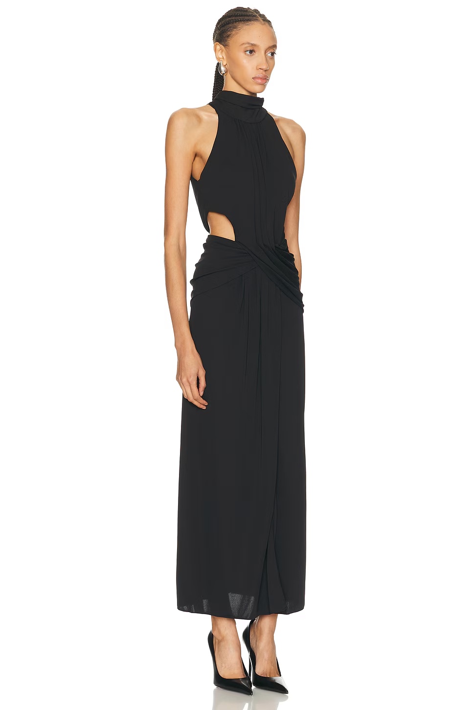 Retro Drape Maxi Dress Black