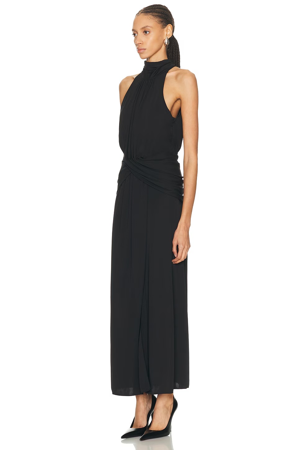 Retro Drape Maxi Dress Black