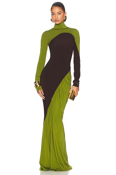 The Abstraction Color Blocked Jersey Dress Pistachio & Coffee Bean