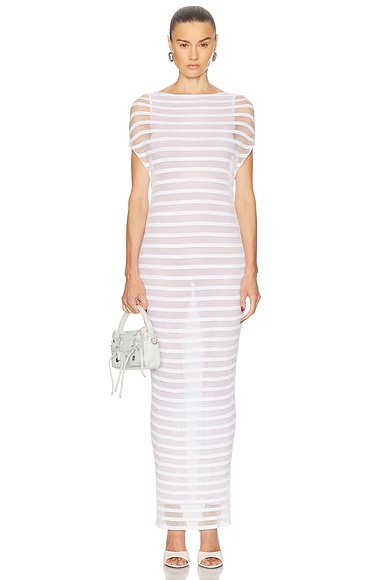 Mariniere Striped Long Dress White