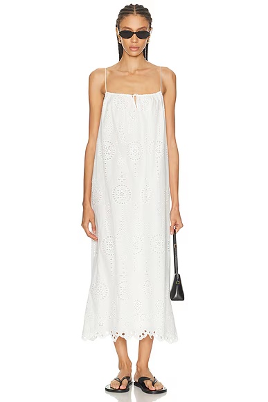 Broderie Cami Midi Dress White