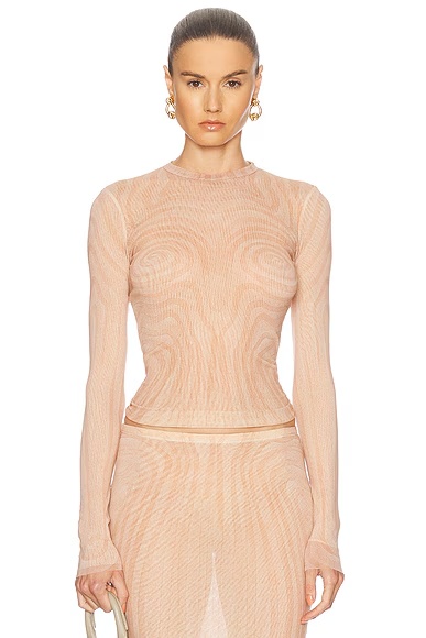 Spiral Long Sleeve Top Pale Pink & Dusty Pink