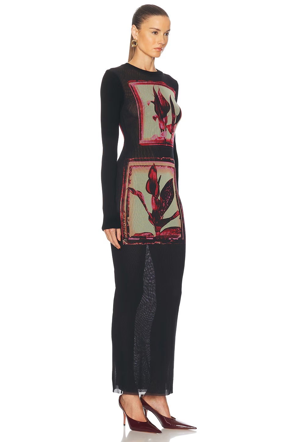 Flowers Cadres Long Dress Black, Pink, & Mint