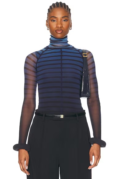 3d Cuff Long Sleeve Top Black, Navy, & Light Blue