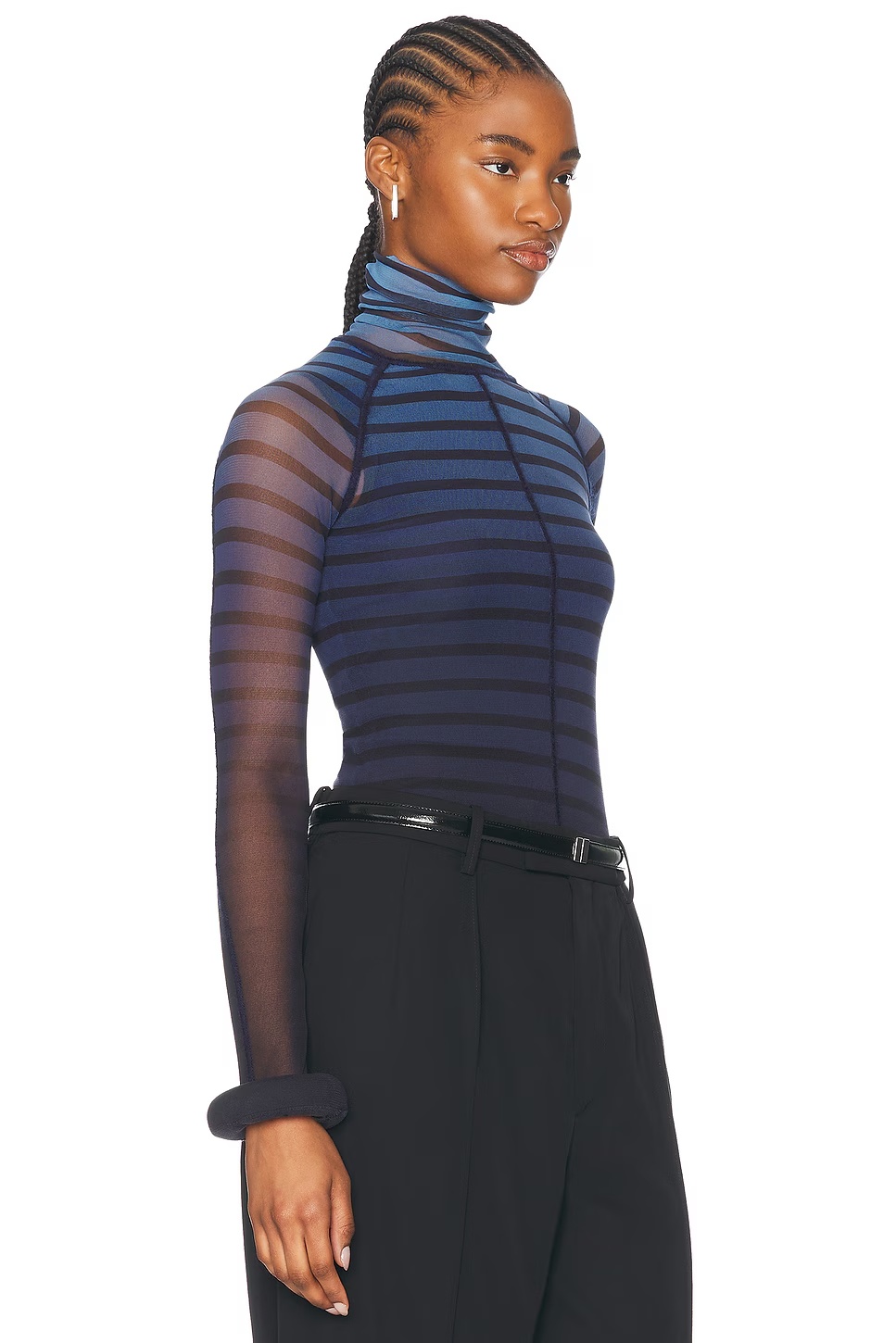 3d Cuff Long Sleeve Top Black, Navy, & Light Blue