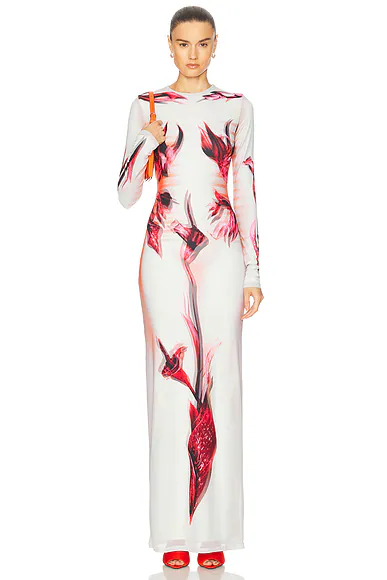 Flower Body Morphing Mariniere Long Dress Mint, Pale Pink, & Red