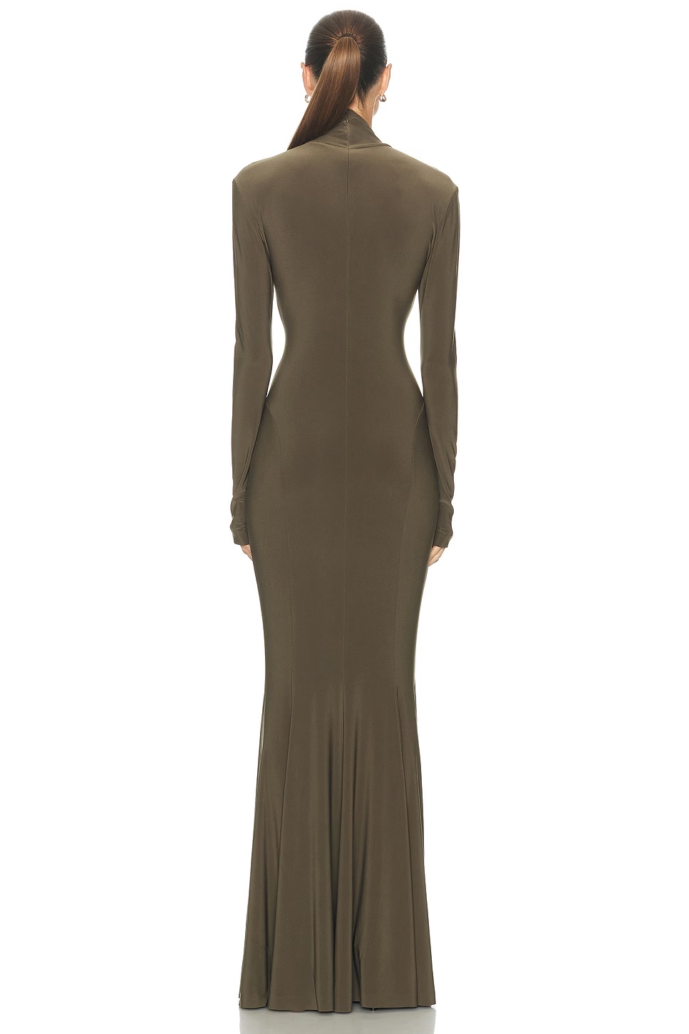 for FWRD Long Sleeve Turtleneck Fishtail Gown Bark