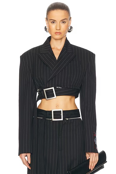 Pinstripe Cropped Jacket Black & White