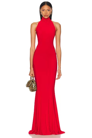 for FWRD Halter Turtle Fishtail Gown Tiger Red