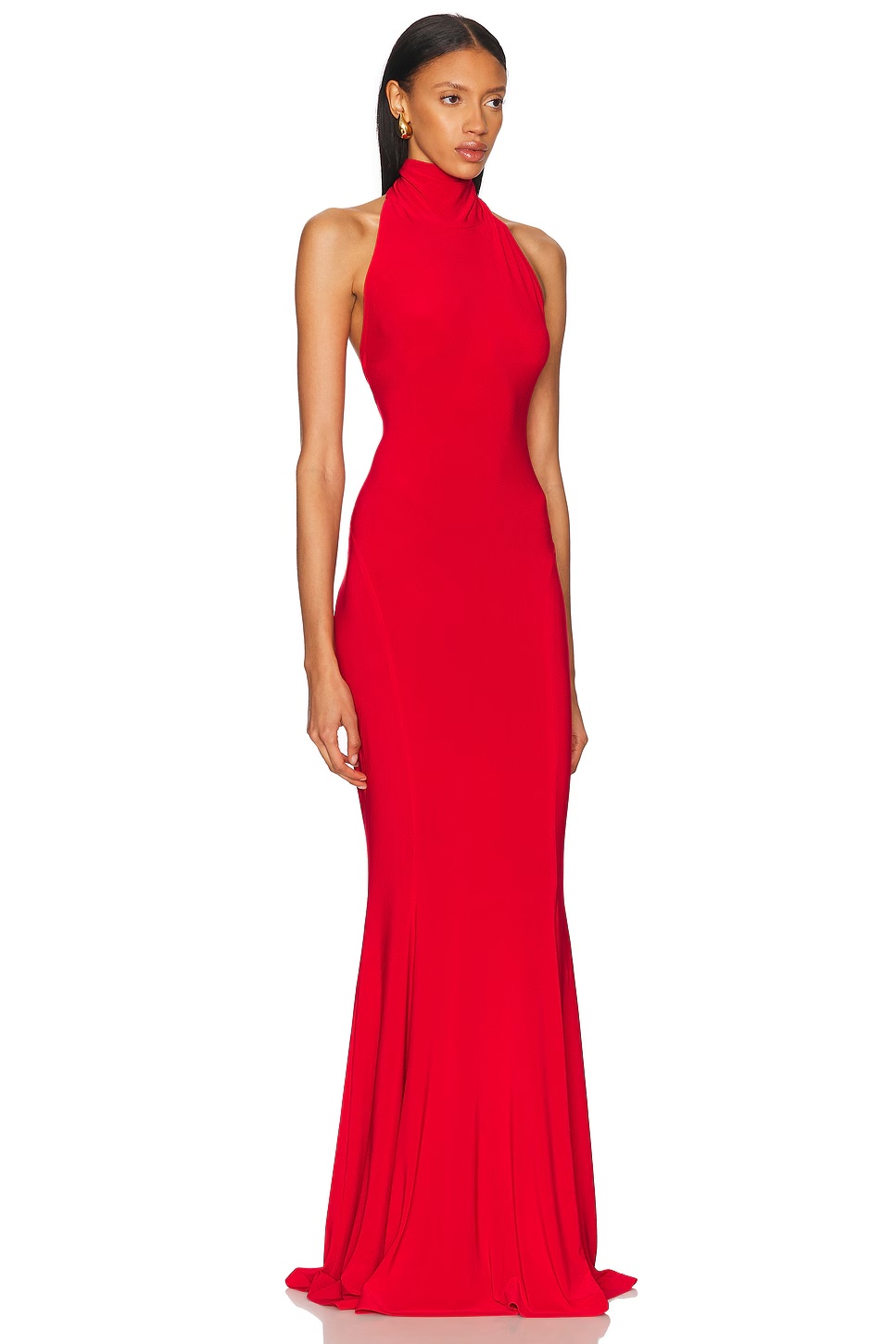 for FWRD Halter Turtle Fishtail Gown Tiger Red