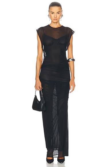 Velvet Flock Long Dress Black