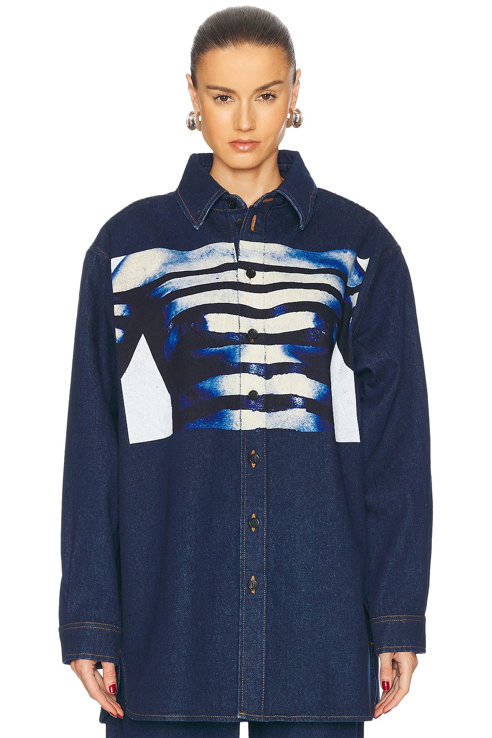 Body Mariniere Denim Printed Shirt Indigo, Light Blue, & Black