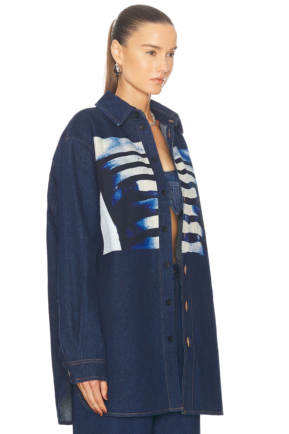 Body Mariniere Denim Printed Shirt Indigo, Light Blue, & Black