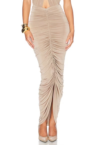 Bianca Ruched Midi Skirt Taupe