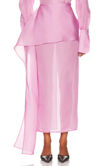 The Silk Gazar Skirt With Drape Ash Rose