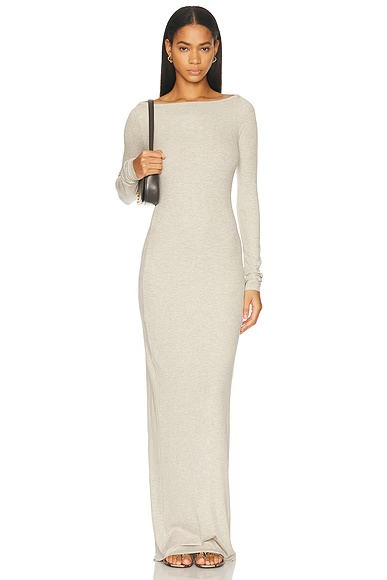 Long Sleeve Boatneck Maxi Dress Heather Oatmeal