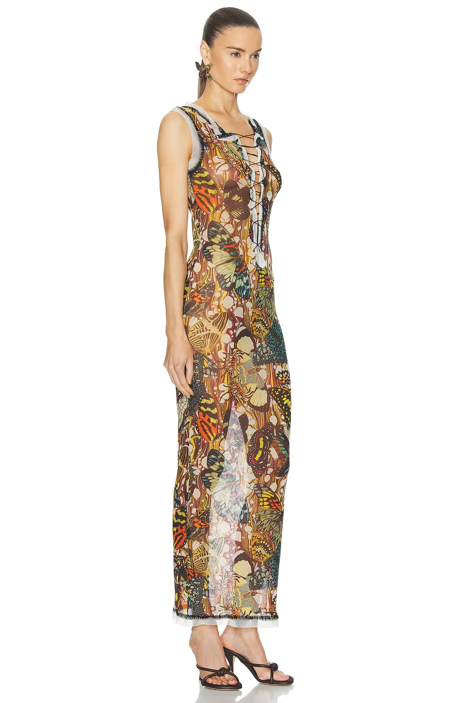 Papillon Mesh Lacing Detail Dress Yellow & Multicolor