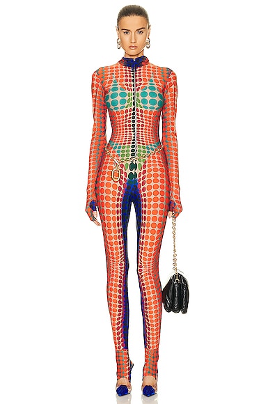 High Neck Hooded Jumpsuit Purple, Orange, & Green