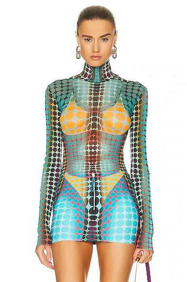 High Neck Long Sleeve Top Blue, Purple, & Yellow