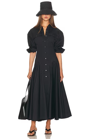 Godet Shirt Dress Black