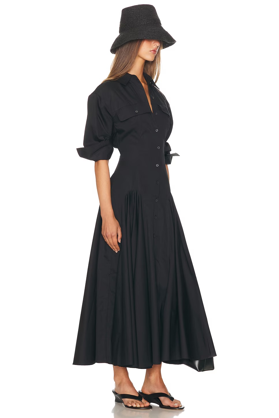 Godet Shirt Dress Black