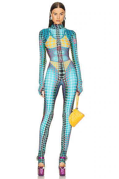 High Neck Hooded Jumpsuit Blue, Purple, & Yellow