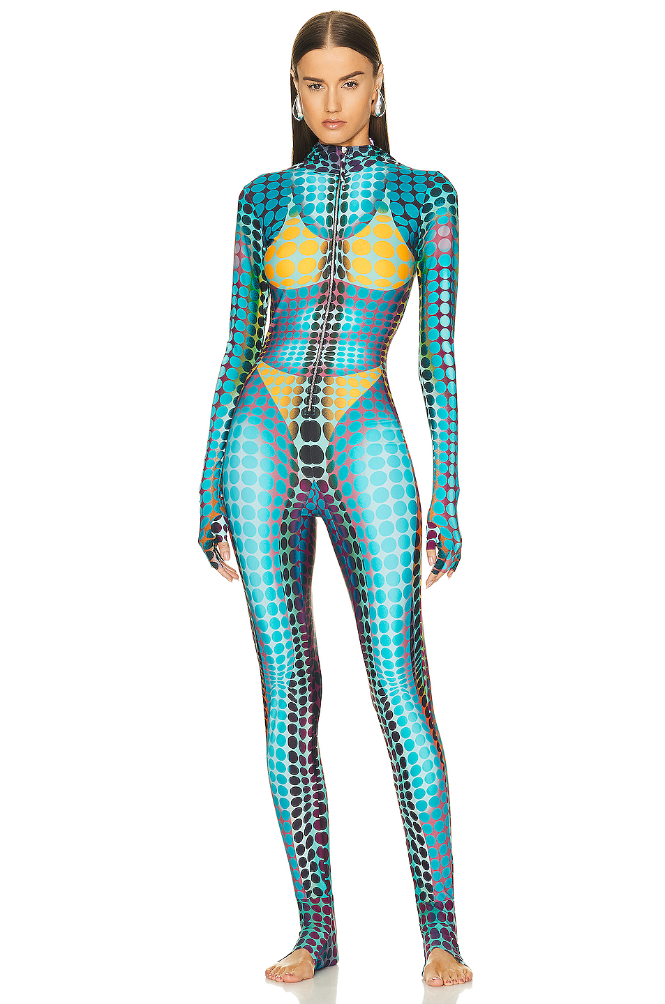 High Neck Hooded Jumpsuit Blue, Purple, & Yellow