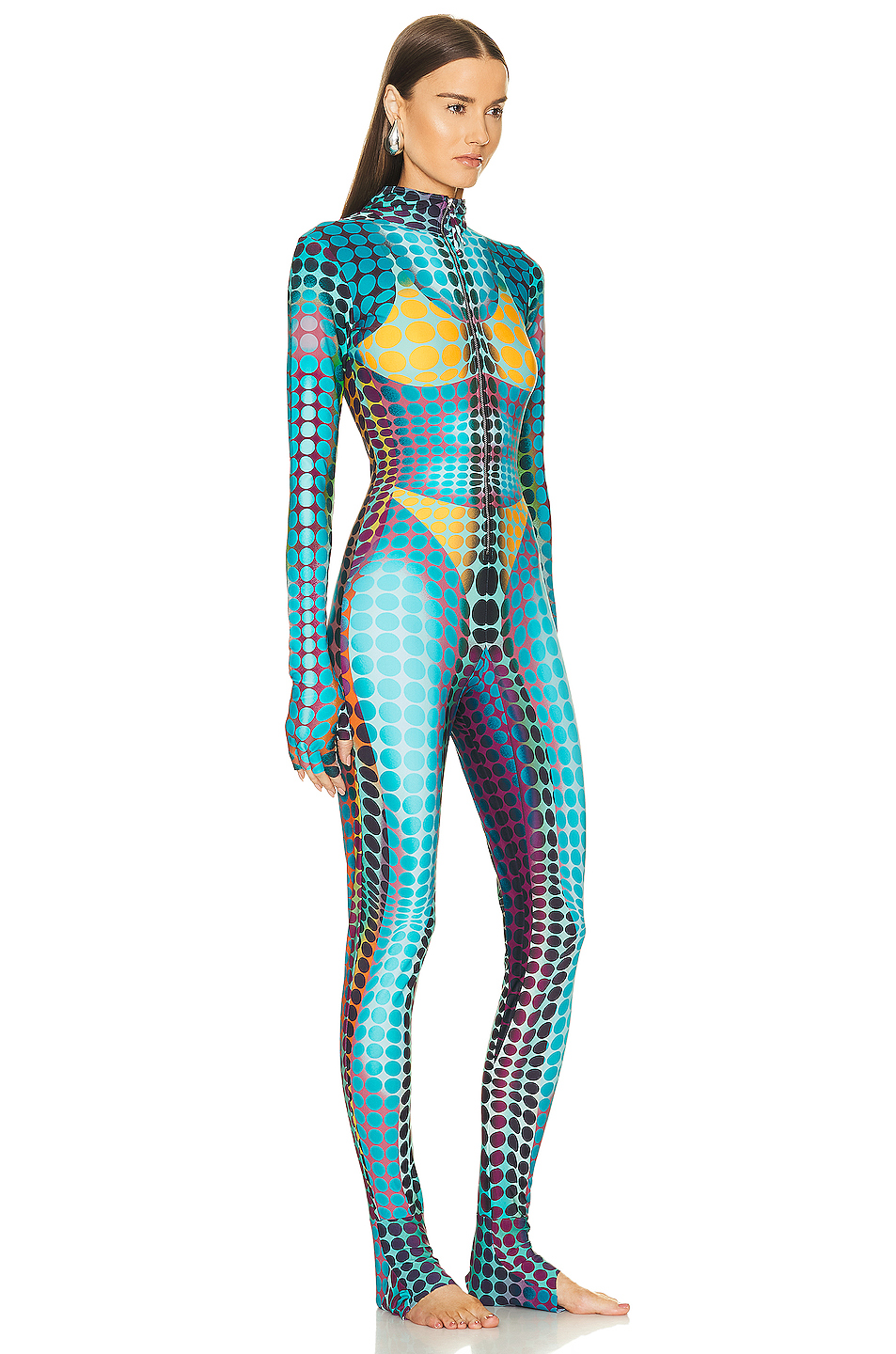 High Neck Hooded Jumpsuit Blue, Purple, & Yellow