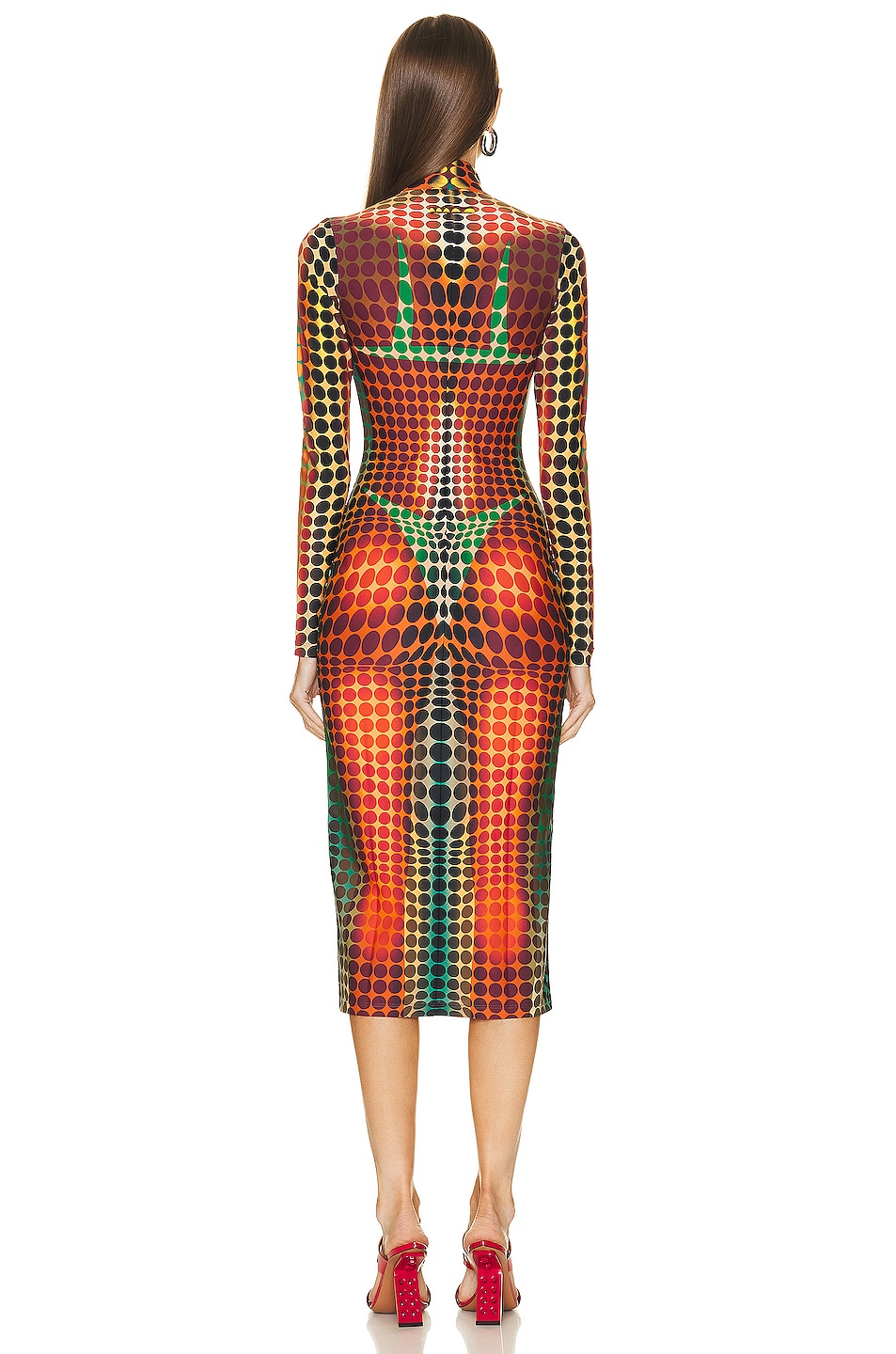 Center Front Zip Long Sleeve Dress Orange, Blue, & Brown