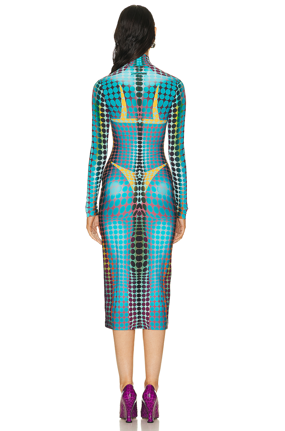 Center Front Zip Long Sleeve Dress Blue, Purple, & Yellow