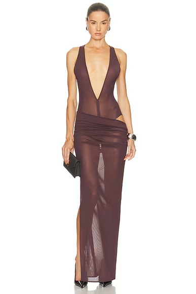 for FWRD Tucked Halter Column Gown Dark Brown