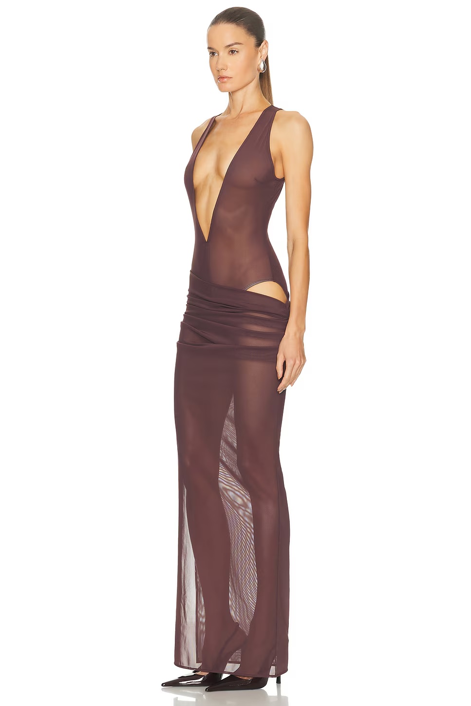 for FWRD Tucked Halter Column Gown Dark Brown