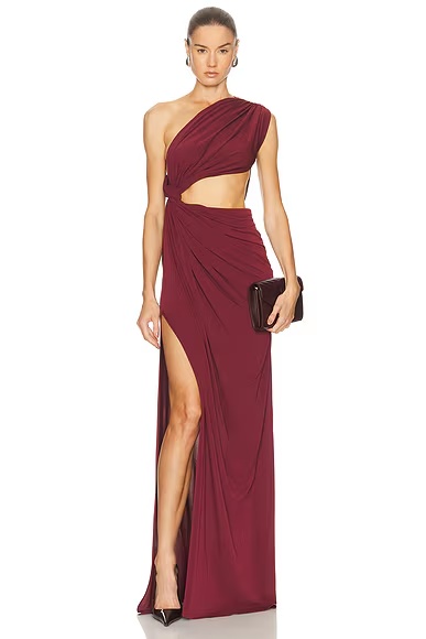 for FWRD One Shoulder Draped Gown Burgundy