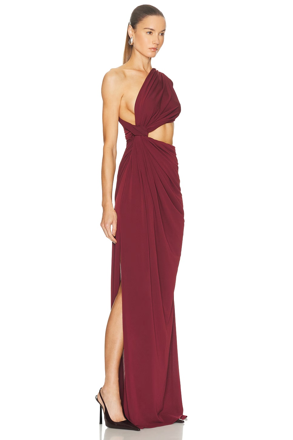 for FWRD One Shoulder Draped Gown Burgundy
