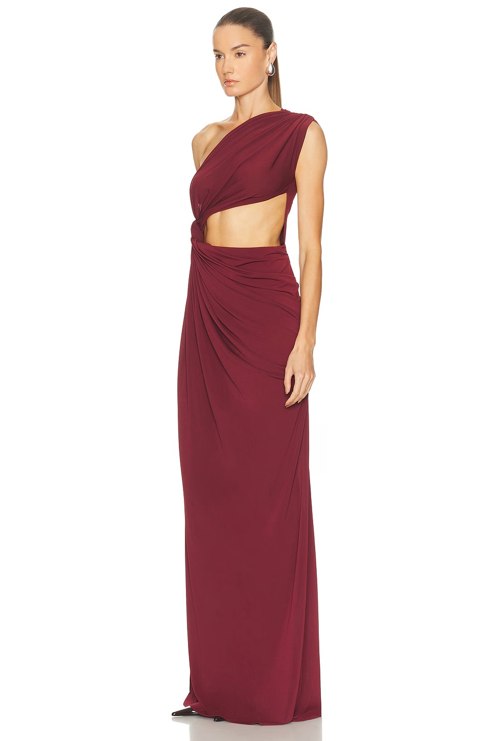 for FWRD One Shoulder Draped Gown Burgundy