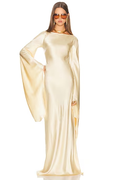 The Rosalind Dress in Silk Charmeuse Golden Peach