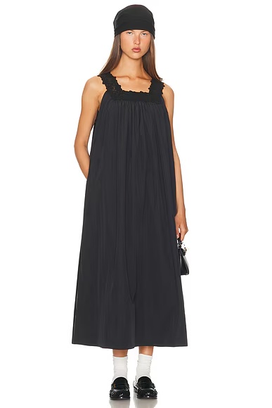 Midi Dress With Lace in Tech Poplin Black