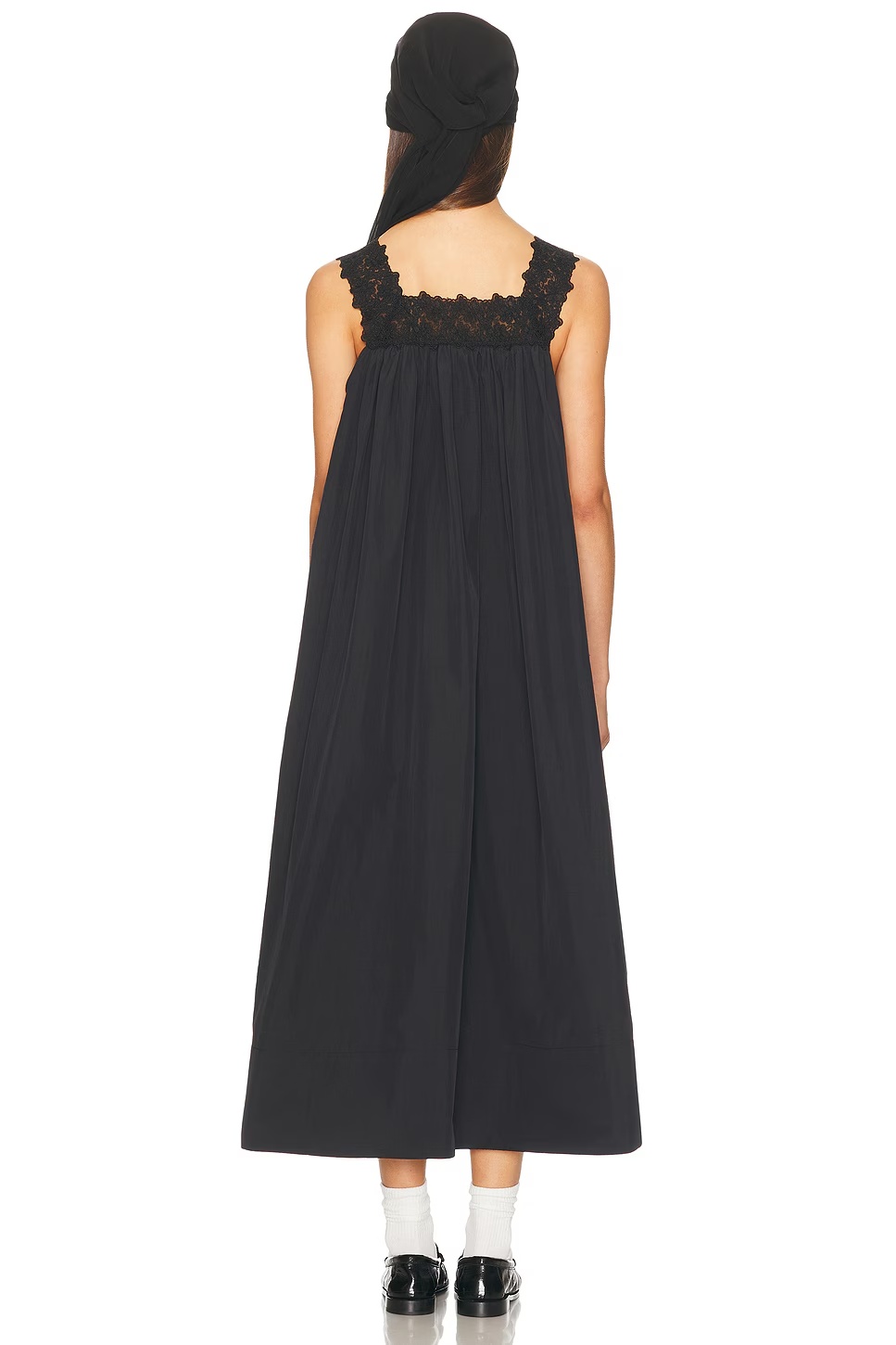 Midi Dress With Lace in Tech Poplin Black