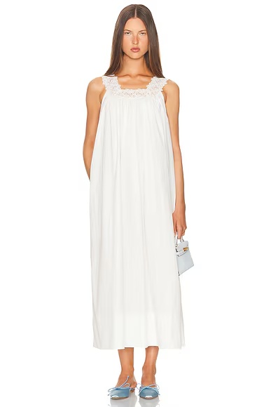 Midi Dress With Lace in Tech Poplin White
